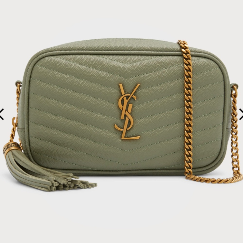 Lou Mini Monogram YSL Quilt Calf Camera Bag in sage (in box)